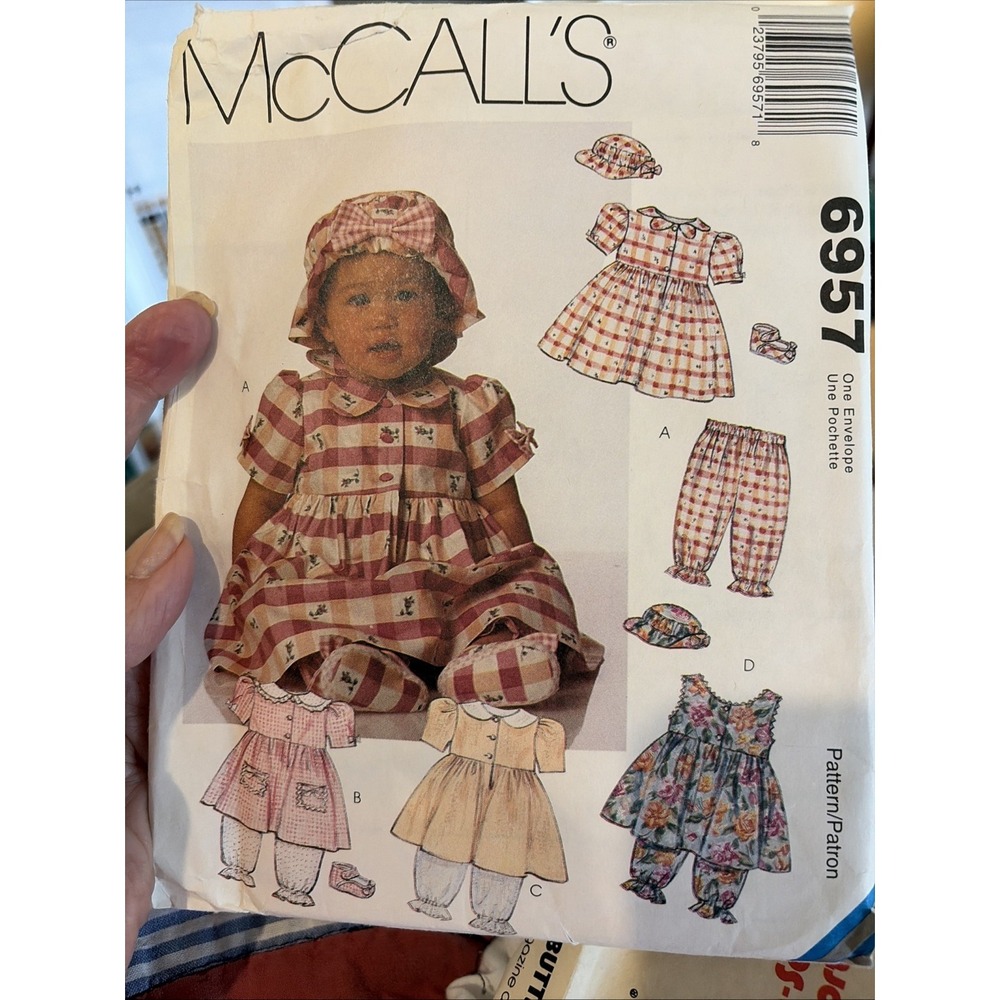 Vintage McCalls 6957 Sewing Pattern Infants Dress Pantaloons Hat Shoes 13-24 LBS